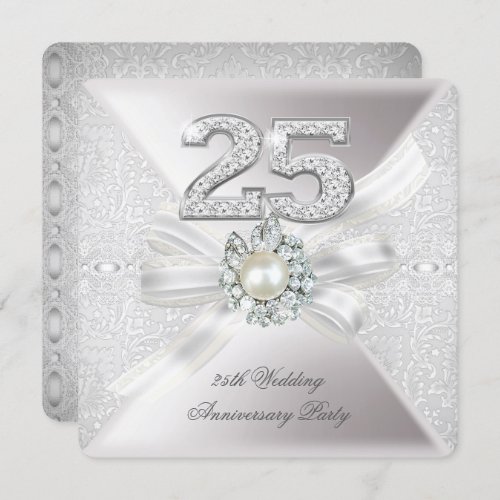 25th Wedding Anniversary Party Pearl Silver Invitation