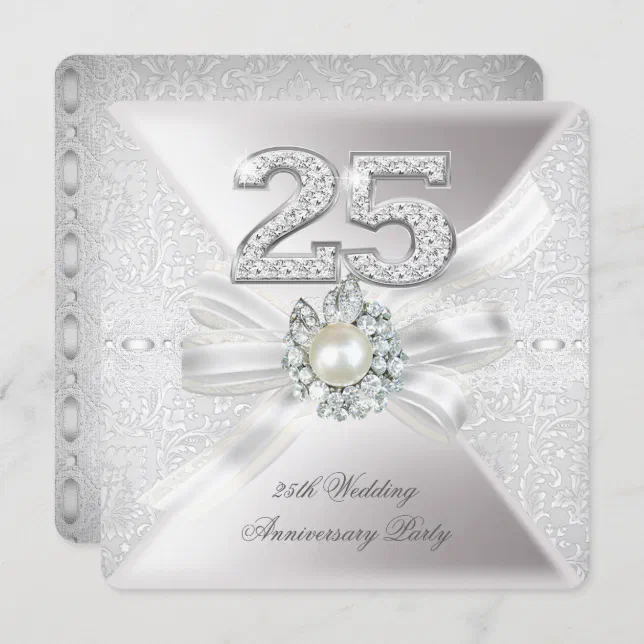 25th Wedding Anniversary Party Pearl Silver Invitation | Zazzle