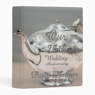 25th Wedding Anniversary Party Planner Chic Silver Mini Binder