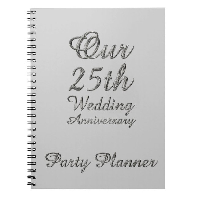 25th Wedding Anniversary Party Planner Silver Grey Notebook (Front)