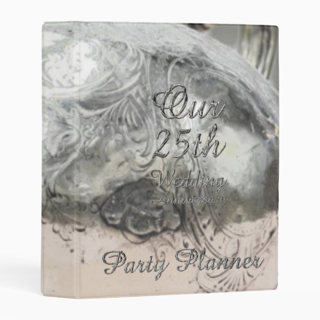 25th Wedding Anniversary Party Planner Silver Mini Binder (Front/Spine)