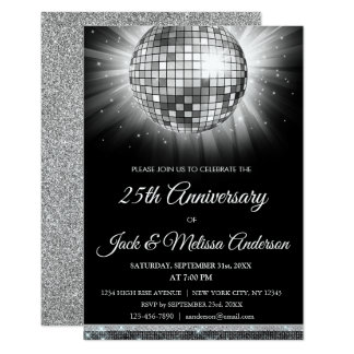 25th Wedding Anniversary Party Silver Disco Ball Card
