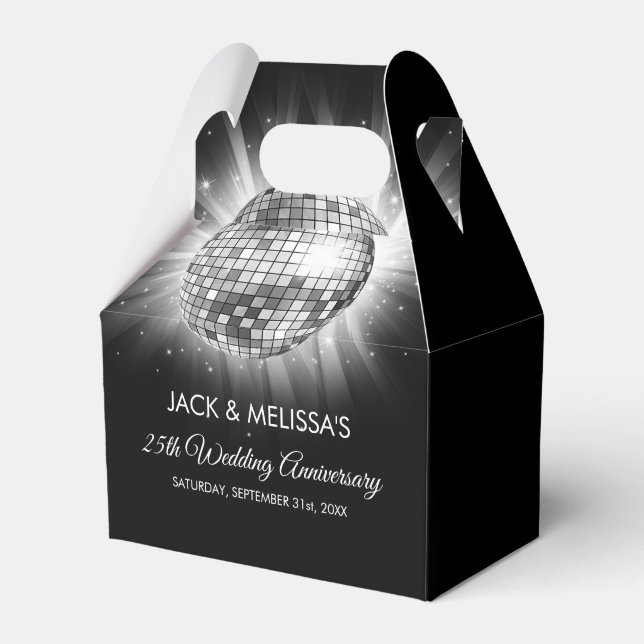 25th Wedding Anniversary Party Silver Disco Ball Favor Boxes (Front Side)
