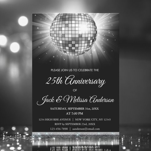 25th Wedding Anniversary Party Silver Disco Ball Invitation