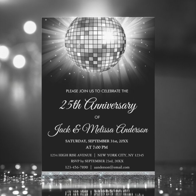 25th Wedding Anniversary Party Silver Disco Ball Invitation (Creator Uploaded)
