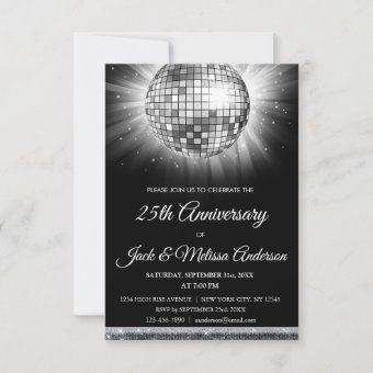 25th Wedding Anniversary Party Silver Disco Ball Invitation | Zazzle