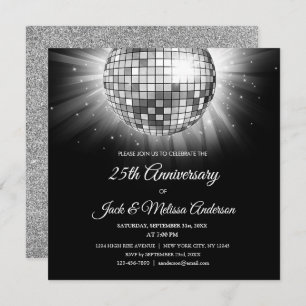 25th Wedding Anniversary Party Silver Disco Ball Invitation
