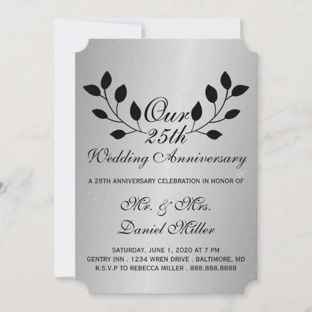 25th Wedding Anniversary Party Silver Invite (Front)