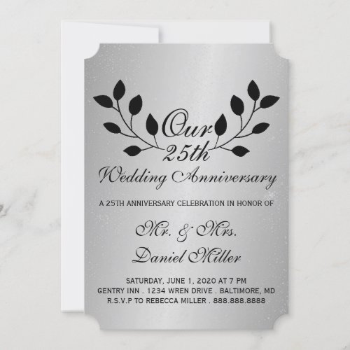 25th Wedding Anniversary Party Silver Invite