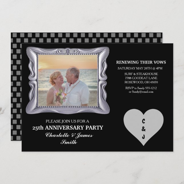 25th Wedding Anniversary Party Silver RSVP Card (Front/Back)