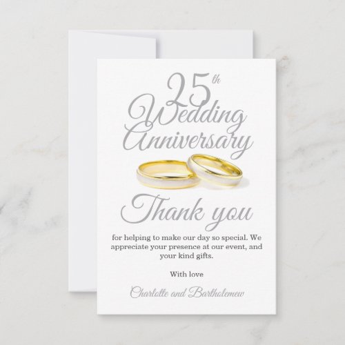 25th Wedding Anniversary Party Thank You Card