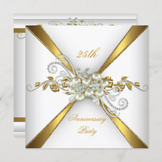25th Wedding Anniversary Pearl Gold Silver Invitation