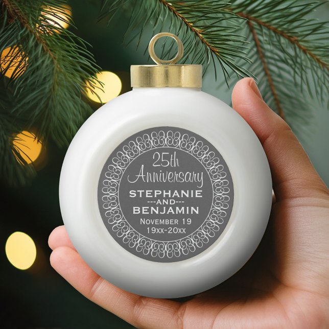 25th Wedding Anniversary Personalized Ceramic Ball Christmas Ornament (Personalized Wedding Anniversary Ornament)