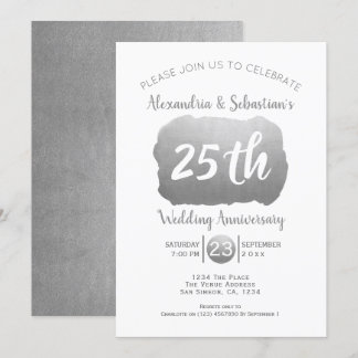 25th Wedding Anniversary Personalized Faux Silver Invitation