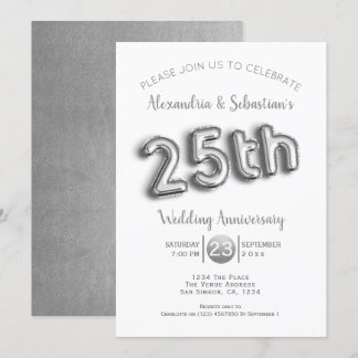 25th Wedding Anniversary Personalized Faux Silver Invitation