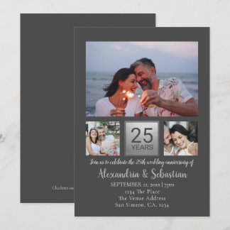 25th Wedding Anniversary Personalized Grey Silver Invitation