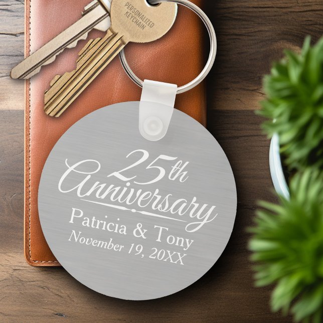 25th Wedding Anniversary Personalized Keychain (Personalized Keychain - Wedding Anniversary Keyring)