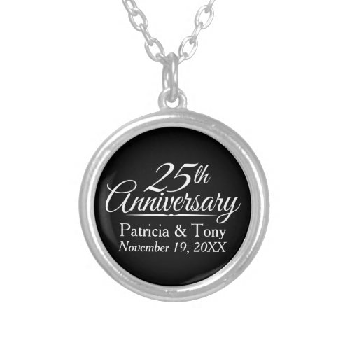 25th Wedding Anniversary Personalized Silver Plated Necklace