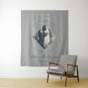 25th Wedding Anniversary Photo Diamond Frame Tapestry