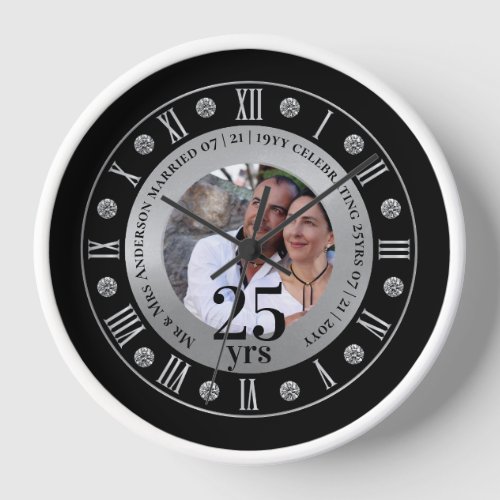 25th Wedding Anniversary PHOTO Gift Silver Jubilee Clock