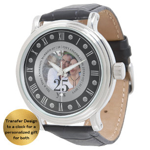 25th Wedding Anniversary PHOTO Gift Silver Jubilee Watch