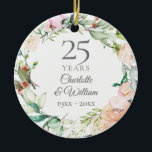 25th Wedding Anniversary Photo Roses Garland Ceramic Ornament<br><div class="desc">Featuring a delicate watercolour floral garland,  this chic botanical 25th wedding anniversary keepsake can be personalized with your special anniversary information in an elegant silver text and your photo on the reverse. Designed by Thisisnotme©</div>
