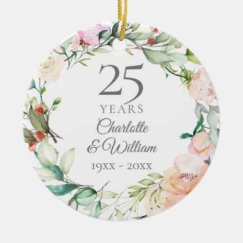 25th Wedding Anniversary Photo Roses Garland Ceramic Ornament