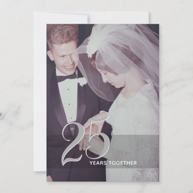 25th Wedding Anniversary & Photo - silver gray Invitation (Front)