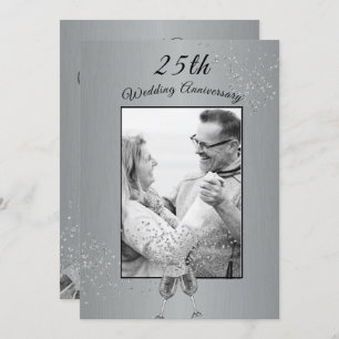 25th Wedding Anniversary Photo Silver Invitation