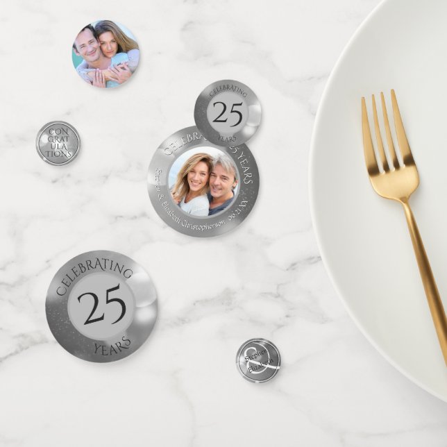 25th Wedding Anniversary Photo Silver Personalized Confetti (Group)