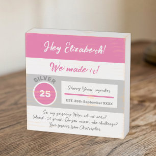 25th Wedding Anniversary pink grey Wooden Box Sign