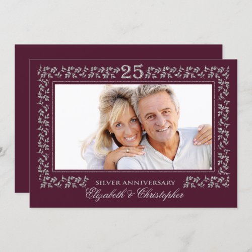 25th Wedding Anniversary Plum Silver Photo Invitation