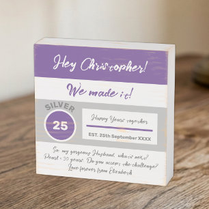 25th Wedding Anniversary purple grey Wooden Box Sign