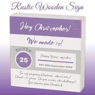 25th Wedding Anniversary purple grey Wooden Box Sign