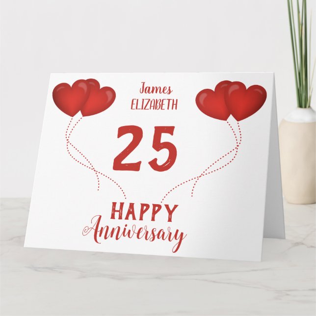 25th wedding anniversary red heart balloons thank you card (Front)