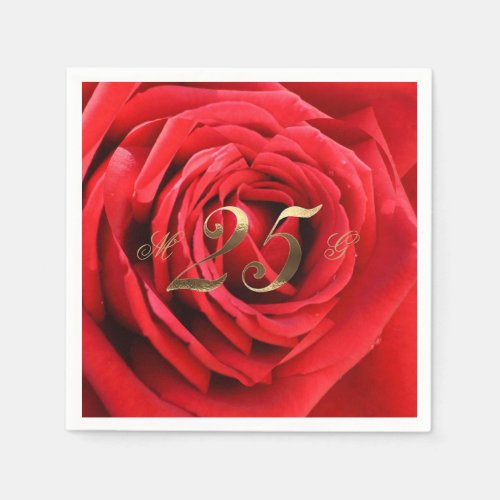 25th Wedding Anniversary Red Roses Heart Elegant Napkins