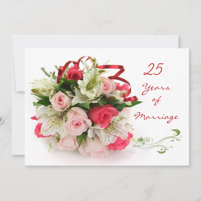 25th Wedding Anniversary.  Roses and lilies Invitation (Front)