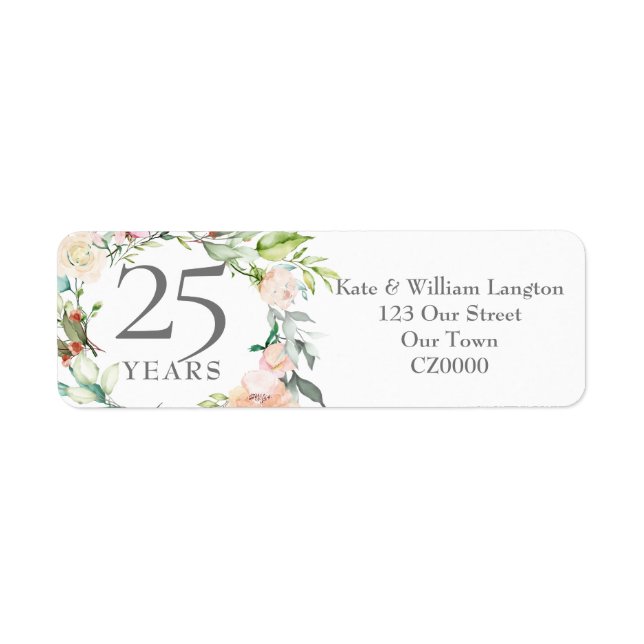 25th Wedding Anniversary Roses Garland Address Label (Front)