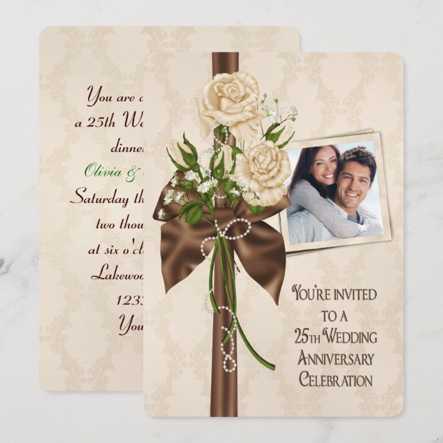 25th Wedding Anniversary Roses Invitation (Front/Back)