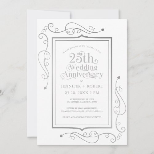 25th Wedding Anniversary Silger Frame Invitation