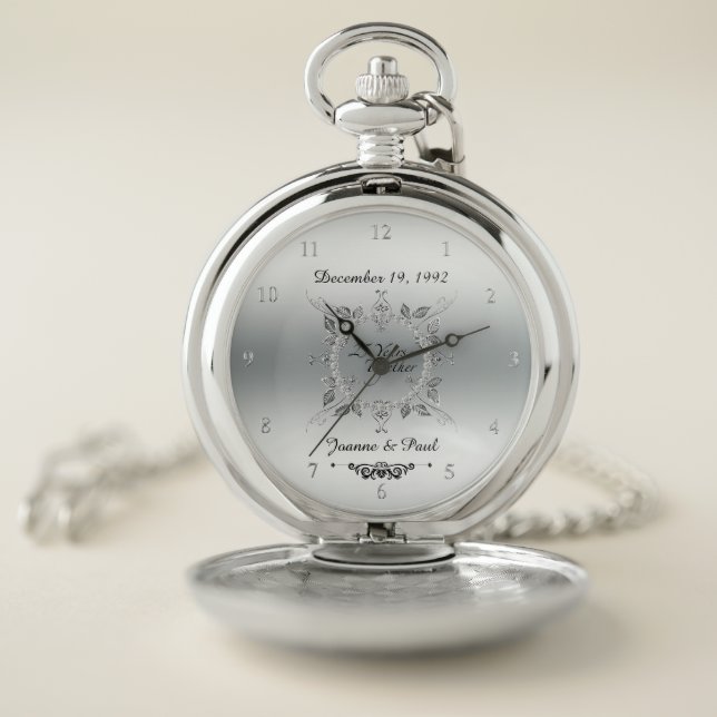 25th Wedding Anniversary Silver 25 Years Together Pocket Watch (Inside)