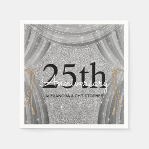 25th Wedding Anniversary Silver and Black Sparkle Napkins