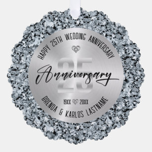 25th Wedding Anniversary Silver and Diamonds Ornament Card