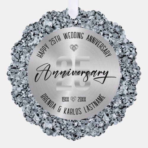25th Wedding Anniversary Silver and Diamonds Ornament Card