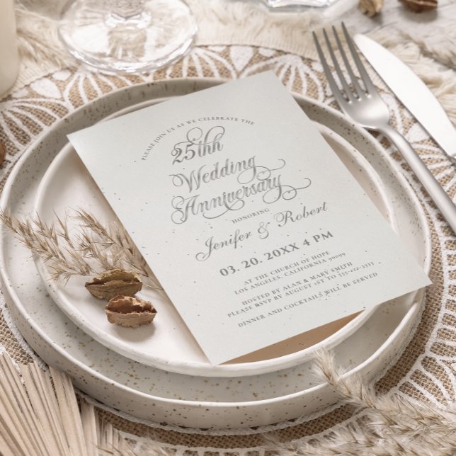 25th Wedding Anniversary Silver and Gray Invitation (Creator Uploaded)