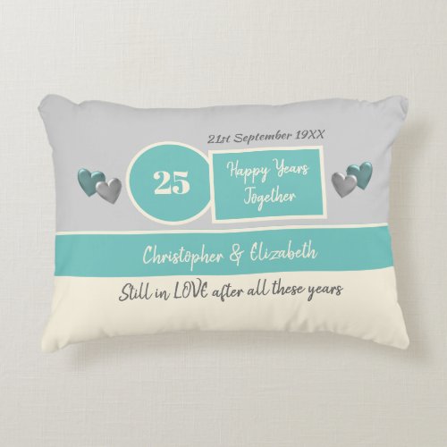 25th Wedding Anniversary silver and green Accent Pillow