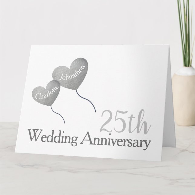 25th Wedding Anniversary silver balloon large Card (Front)