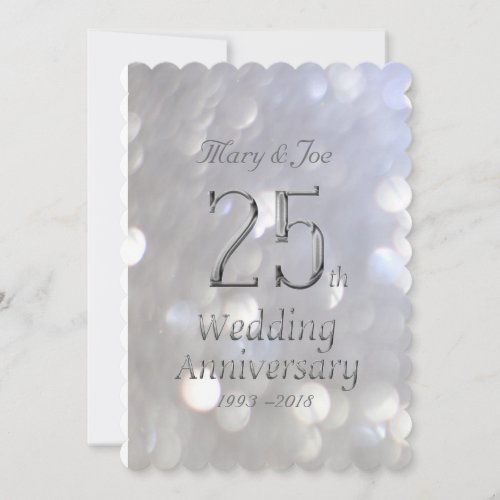 25th Wedding Anniversary Silver Bokeh Typography Card