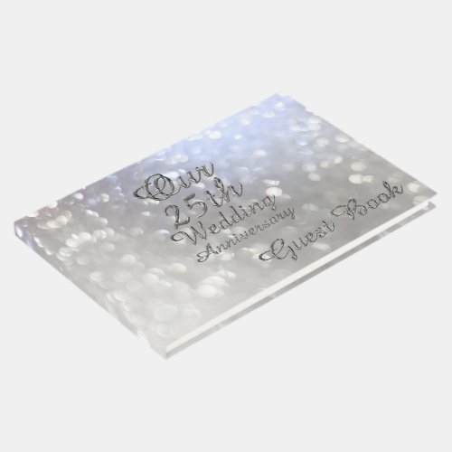 25th Wedding Anniversary Silver Bokeh Typography Guest Book