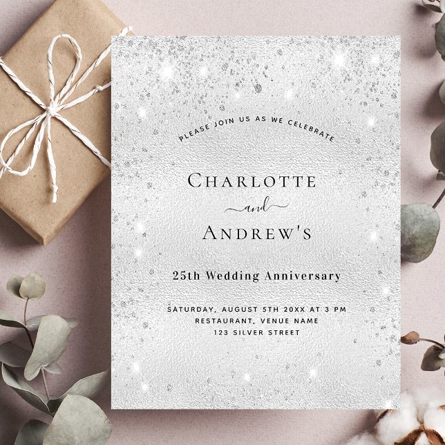 25th wedding anniversary silver budget invitation flyer (Creator Uploaded)